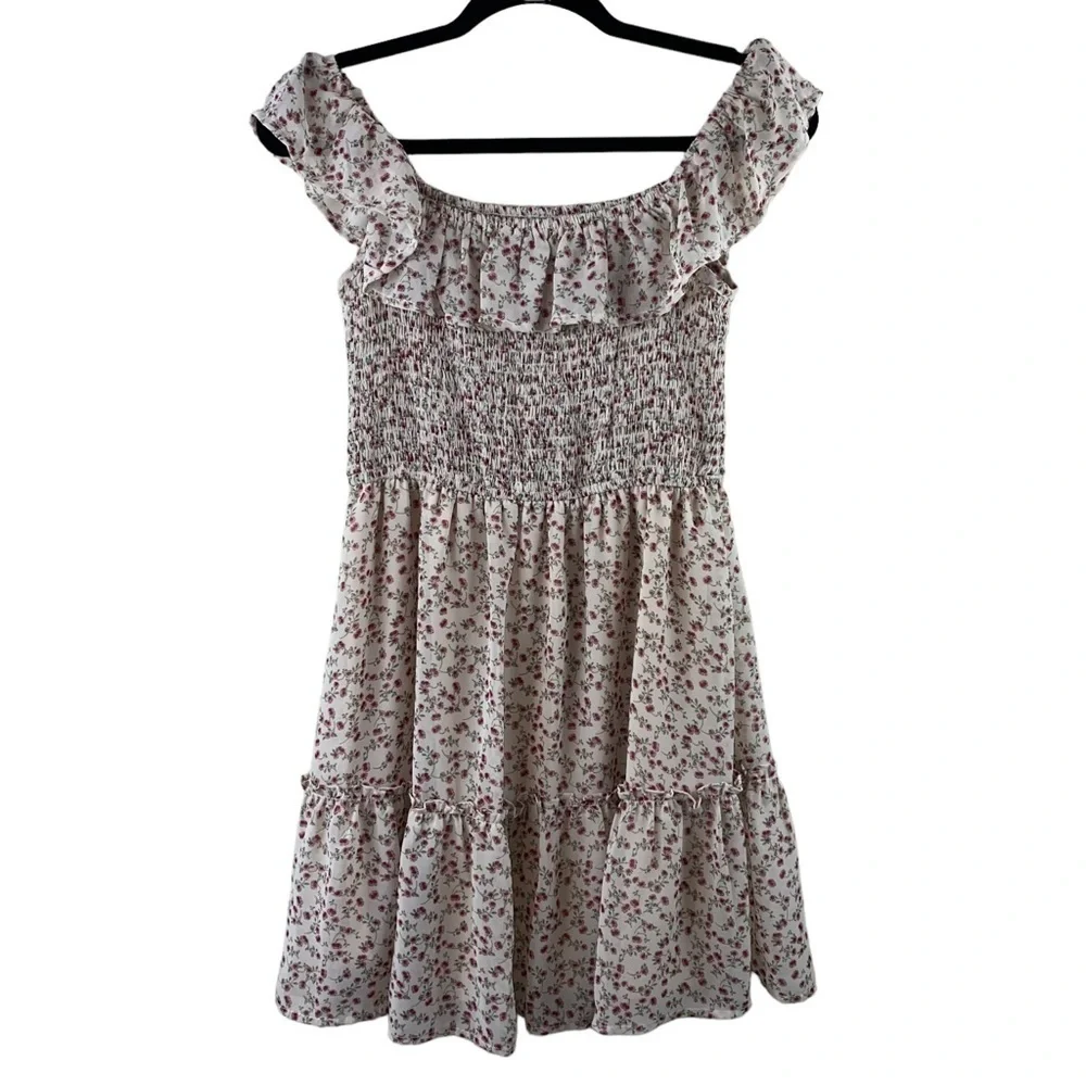 LuLu’s Cottage-core Mini Dress Prairie Floral Print‎ Smocked Bodice Tiered Dress - Picture 2 of 9